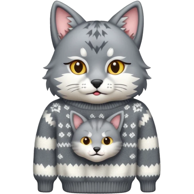 A cat with a Wolf a cat wearing a wolf-shaped sweater emoji