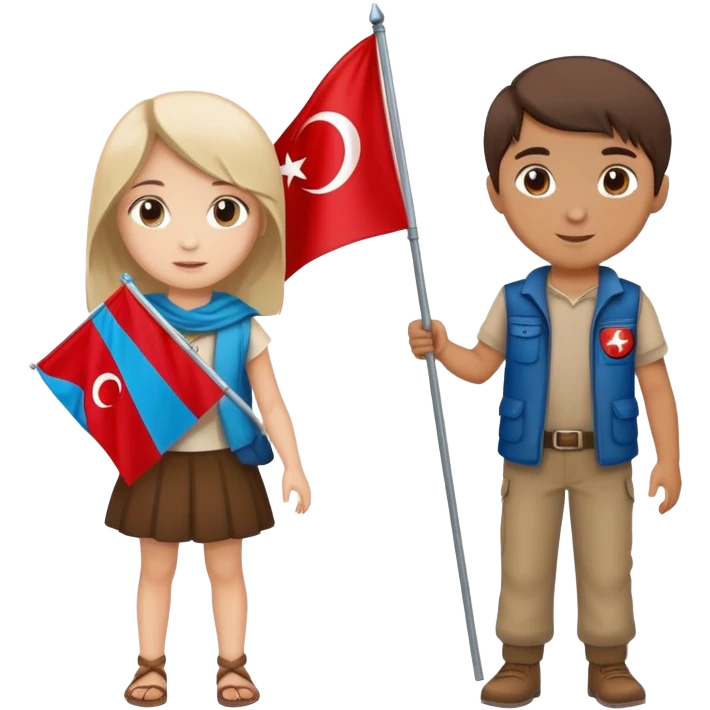 Girl holding Turkish  flag and boy holding Afghan flag emoji