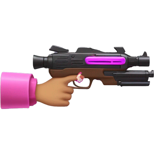brown hand with pink nails holding large scary dark nerf gun emoji