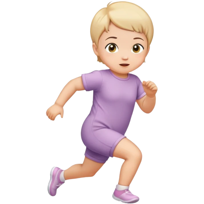short haired infant girl running wearing onesie emoji