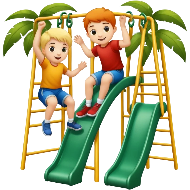 two children climbing a jungle gym, happy and energetic emoji