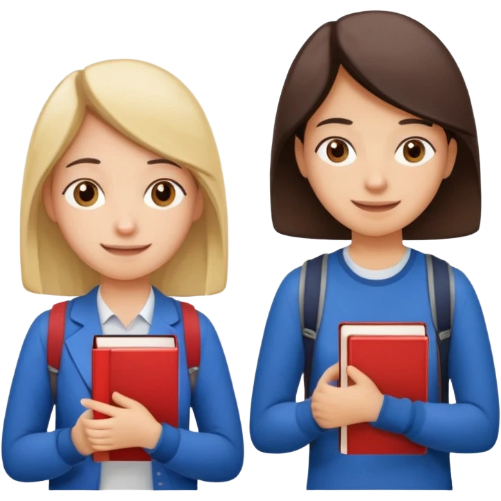 Create two emoji characters.

Left: a stressed, sad student preparing for IELTS, holding books and coffee, tired face, exam stress.

Right: a happy confident student after IELTS, traveling abroad, airplane, university, freedom, smiling.

Style: emoji, clean, simple, white background. emoji