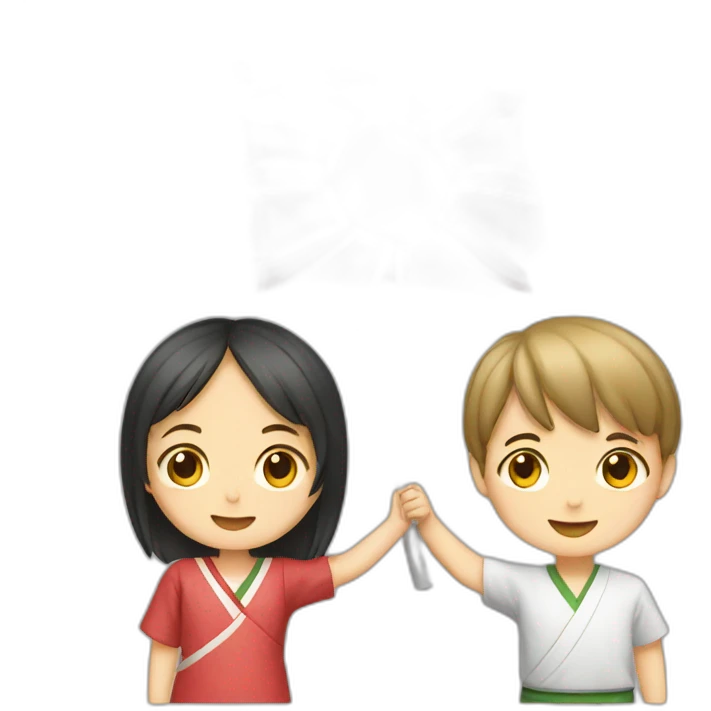 boy and girl holding Japanese flag emoji