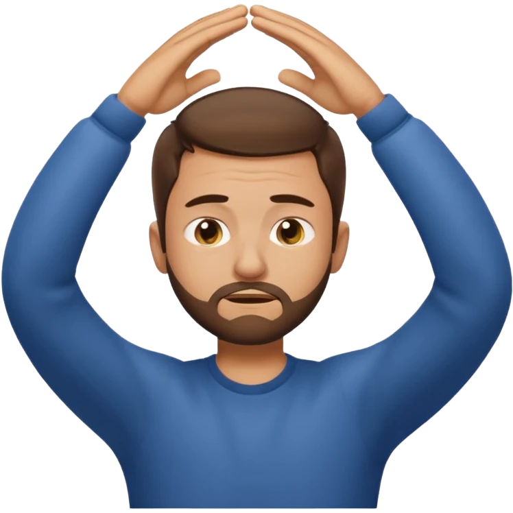 Emoji of a frustrated man with short brown hair hair and a short beard, eyes tightly closed and eyebrows furrowed.
Both hands raised near his head in frustration, clean rounded emoji style, soft gradients, plain background. emoji