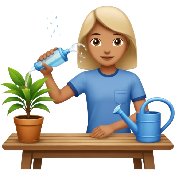 Human watering plants on tables emoji