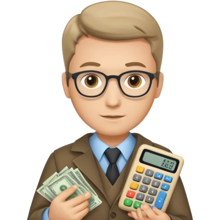 finanzwirt mit geld und taschenrechner in den händen emoji