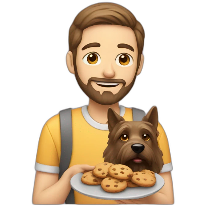 man with beard and dog eating cookies emoji