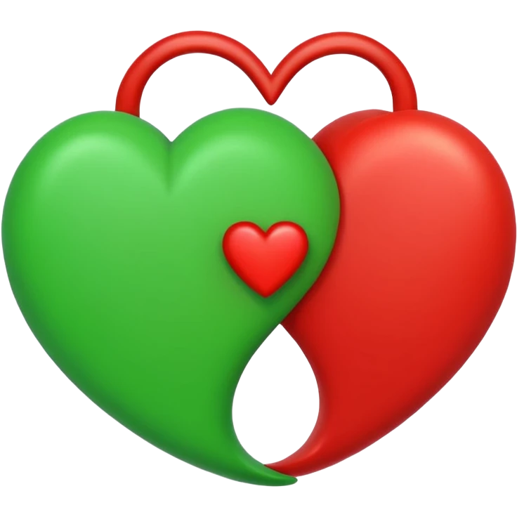 two hearts circling each other. one is red, the other is green emoji