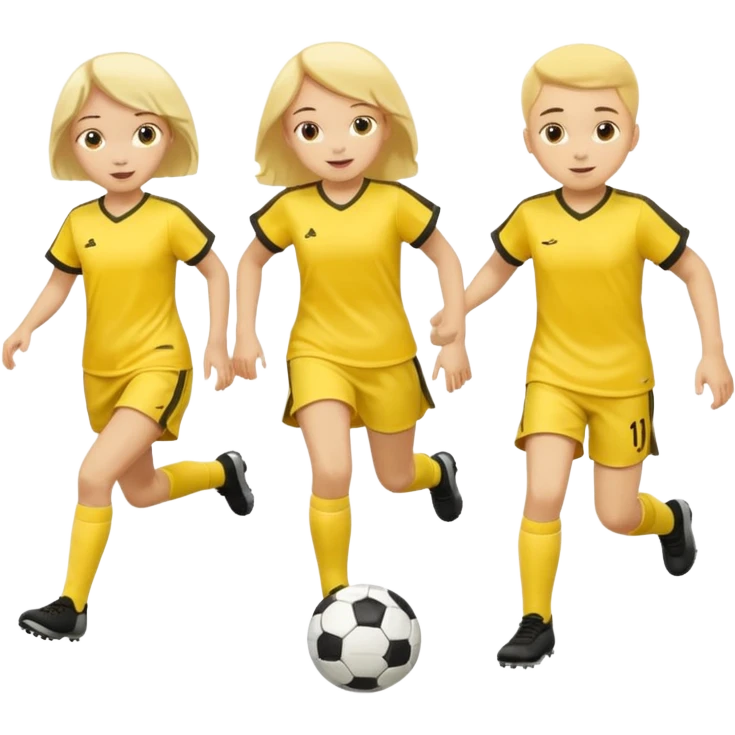kids play soccer in yellow dress, yellow shrits, yellgow socks emoji