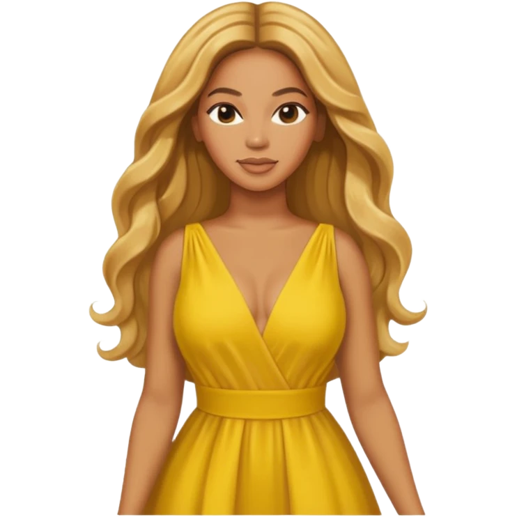 Beyonce with long golden blonde hair, yellow outfit emoji
