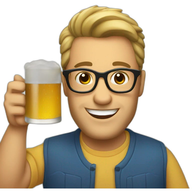 Man With Glases and a Beer in the Hand makes cheers emoji