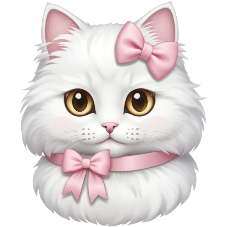 white fluffy cat with light pink bow on side emoji