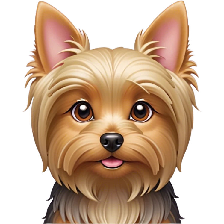 Cinematic Cute Yorkshire Terrier Portrait Emoji, Head perked with bright, twinkling eyes and a perky expression, showcasing a soft, silky fur in rich hues, simplified yet adorably detailed, glowing with a cheerful, inviting glow, high shine, exuding playful intelligence and spunky charm, styled with a gentle, whimsical outline, capturing the essence of a cute Yorkshire Terrier that appears ready to frolic off the screen with irresistible energy! emoji