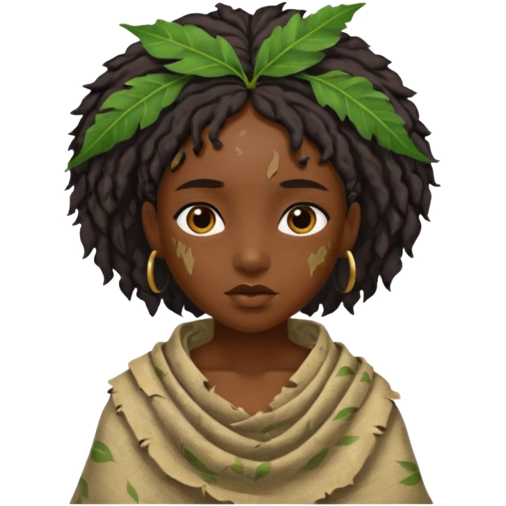 ancient black girl, tattered leaf cloth emoji