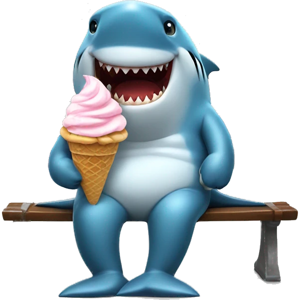shark sitting on a bench eating ice cream  emoji