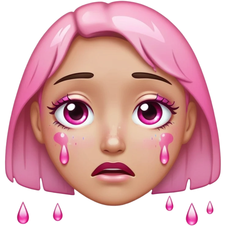 Crying face with pink tears and glitter emoji