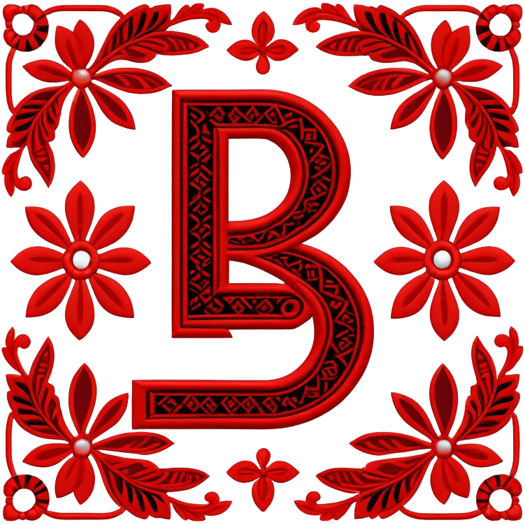 Stylized ruble sign (₽) with Udmurt traditional embroidery patterns, ethnic geometric decoration, red black and white colors emoji