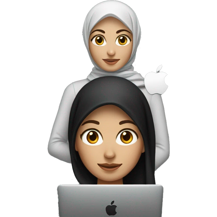 memoji of a female white with a laptop in front, apple-style, modern, hijabi women, black sweater, computer in hand   --ar 1:1 emoji