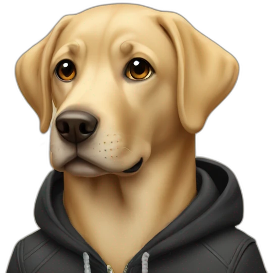 Labrador in a black hoodie wearing backpack  emoji