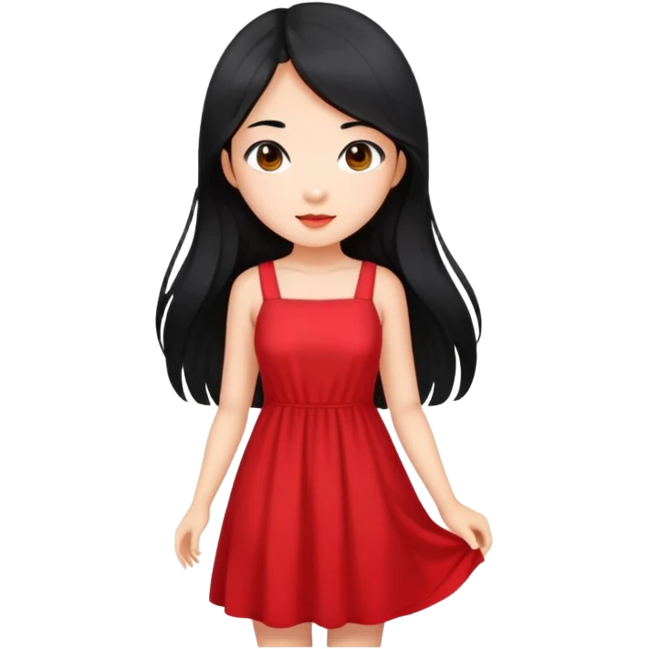 Beautiful Asian girl with long black hair wearing a red sundress emoji