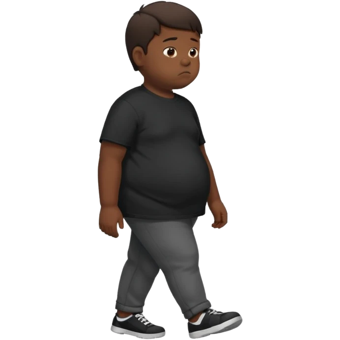 sad fat young boy in black t shirt walking from the side emoji