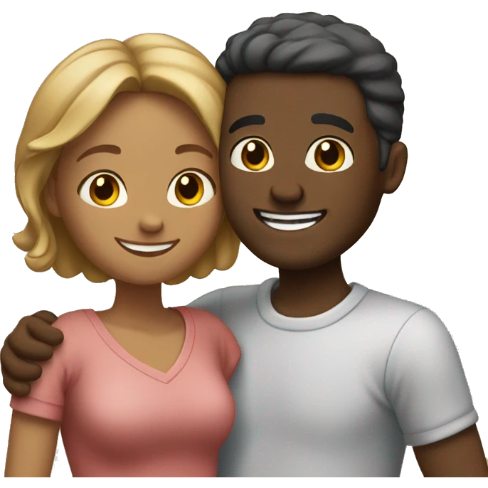 Interracial couple hug with warm smiles emoji