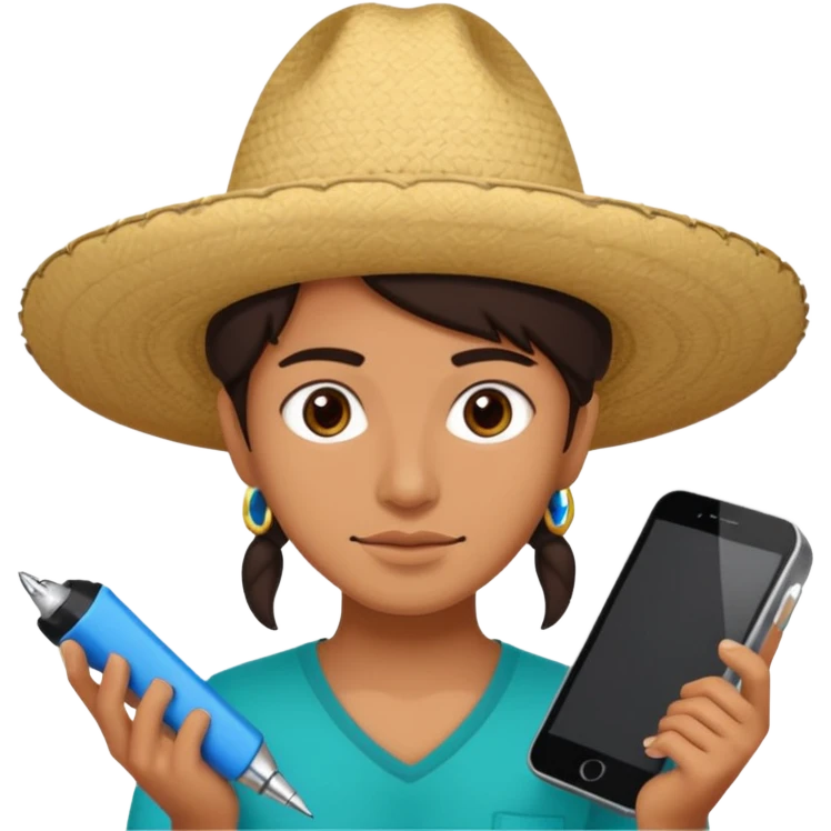 person with digital toolkit, digital and tech vibes, normal colors, mexican, emoji