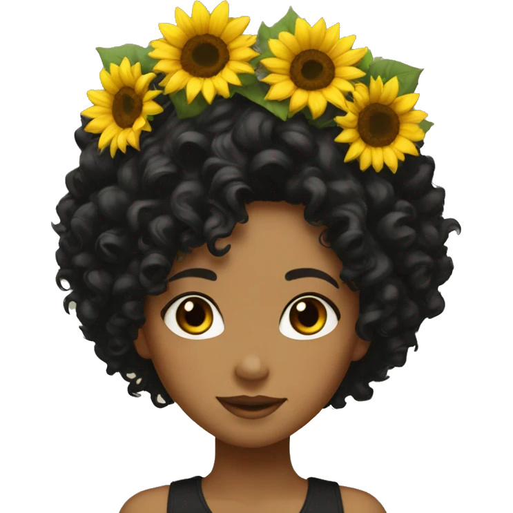 sunflower crown girl curly black hair emoji