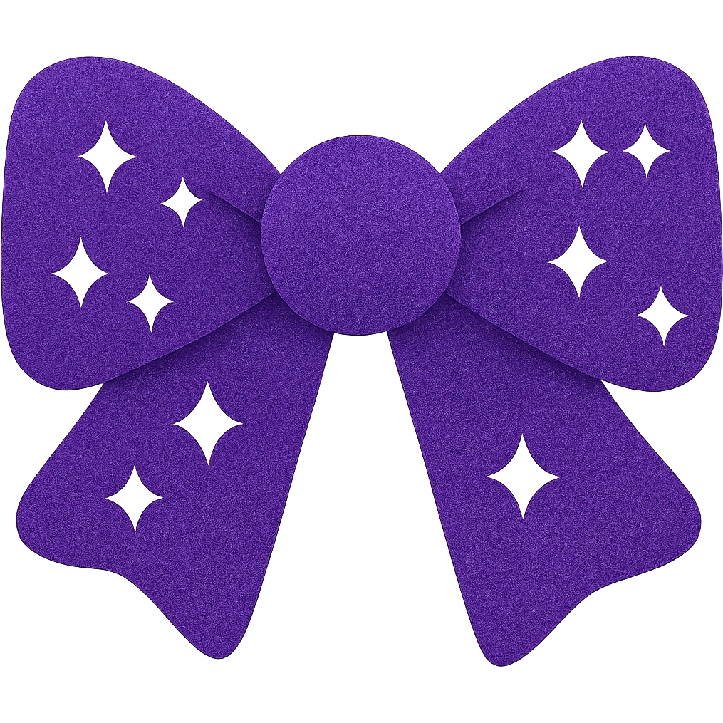Make the glitter bow purple with shimmering texture, elegant and festive, no background. The bow should look decorative and sparkling with a rich purple color and glitter details. emoji