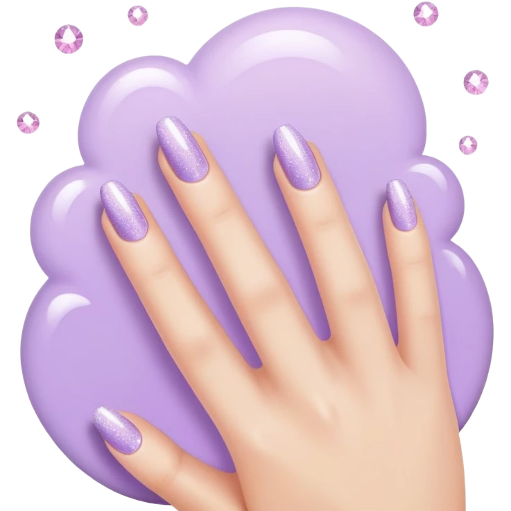 lilac pastel manicure with glitter effects emoji