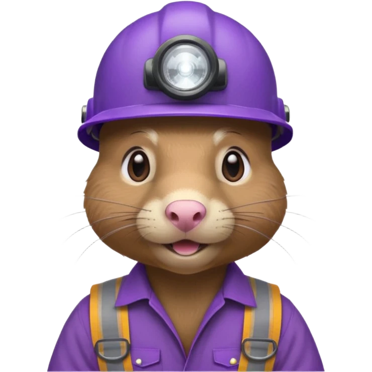 a mole rat, purple helmet, headlamp, brown worker cloth emoji