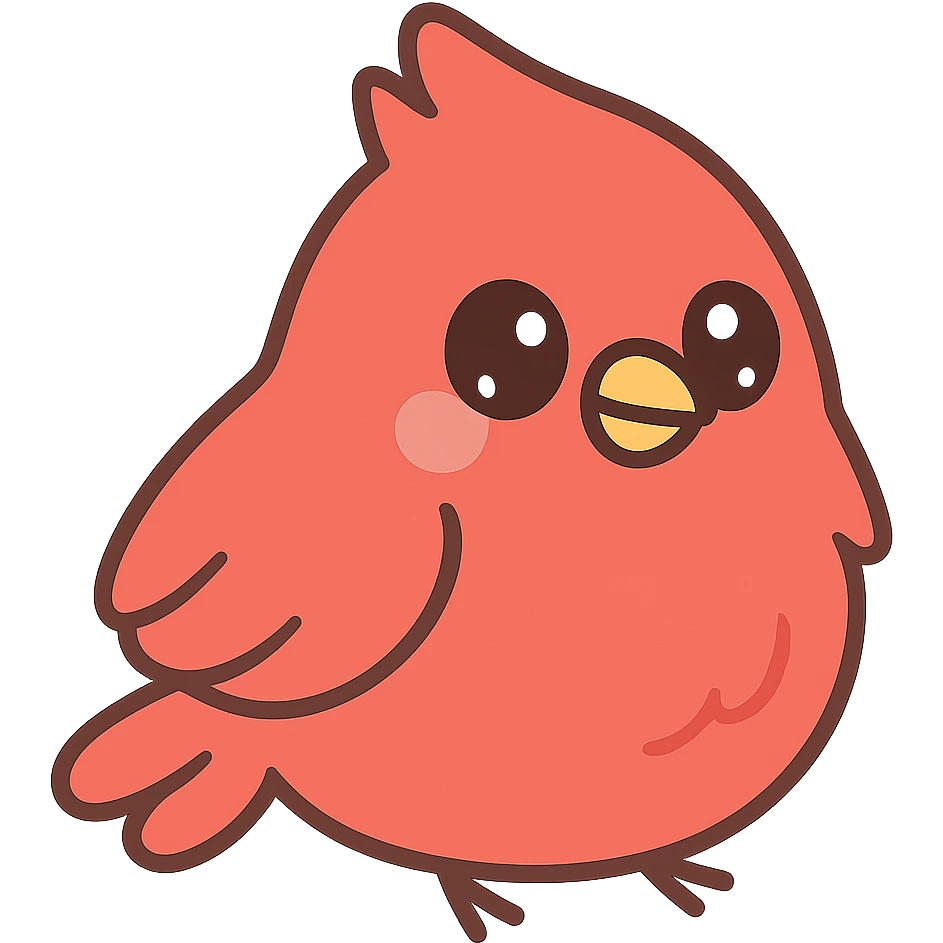 cartoon-style cardinal, fluffy and furry, vibrant red emoji