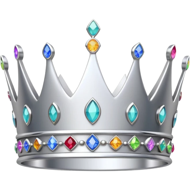 silver feminine dainty crown with rainbow gemstones emoji