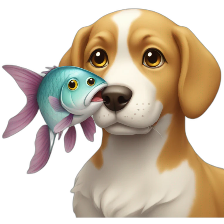 Dog love cat give fish emoji