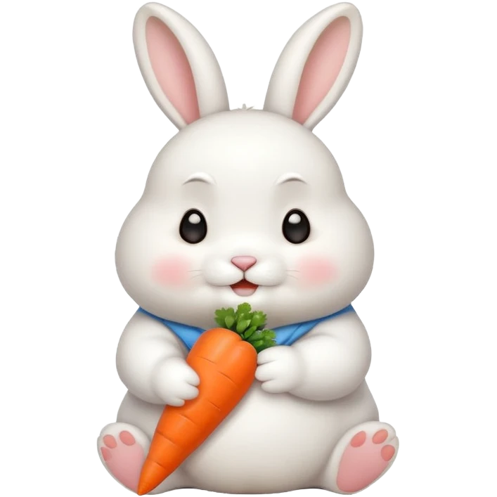 A chubby bunny thats cute and cuddly eating a mini carrot emoji