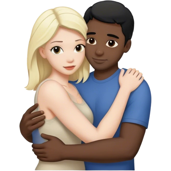 White blonde woman hugging black man with black hair  emoji