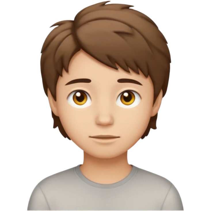 face of young person with short tousled brown hair, light skin, neutral expression, emoji style emoji