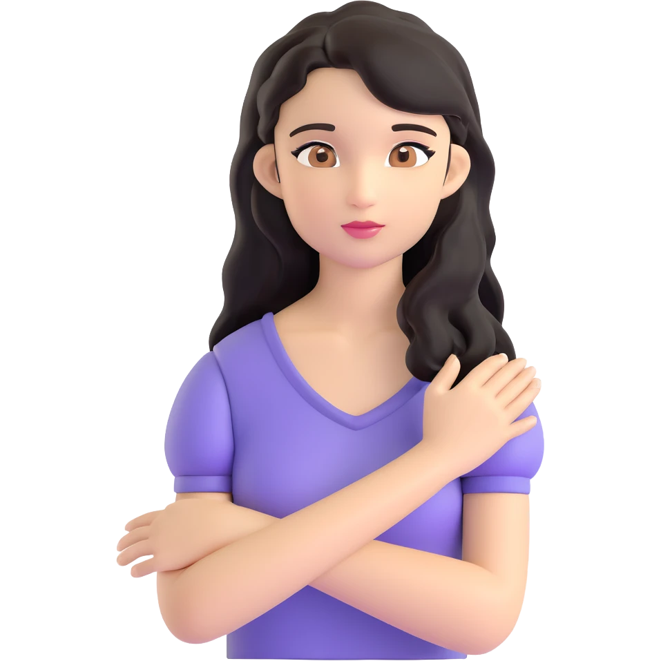 strong girl with brown eyes, flesh-colored skin, long slightly wavy black hair emoji