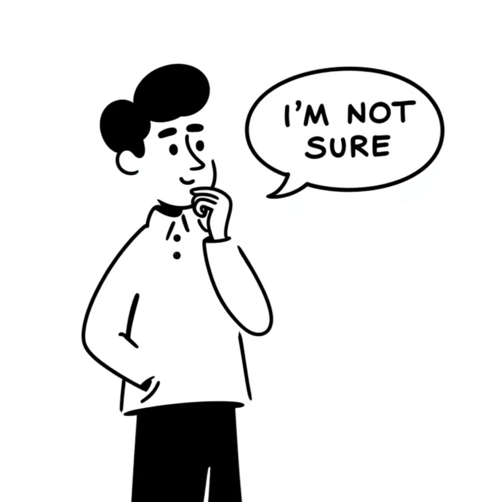 A Chinese man thinking with a speech bubble that says "I'm not sure." emoji