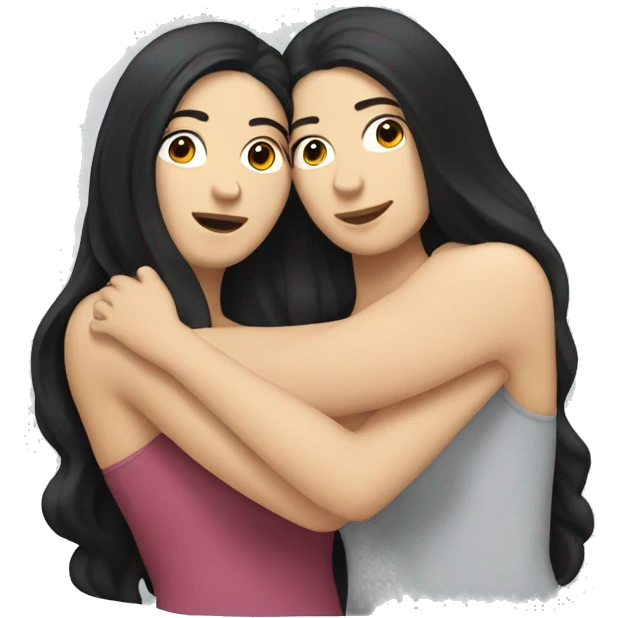 Lesbians cuddling. Both have long black hair and white skin. emoji