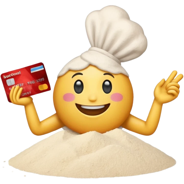 Happy emoji with credit card in hand and a small pile of flour in front  emoji