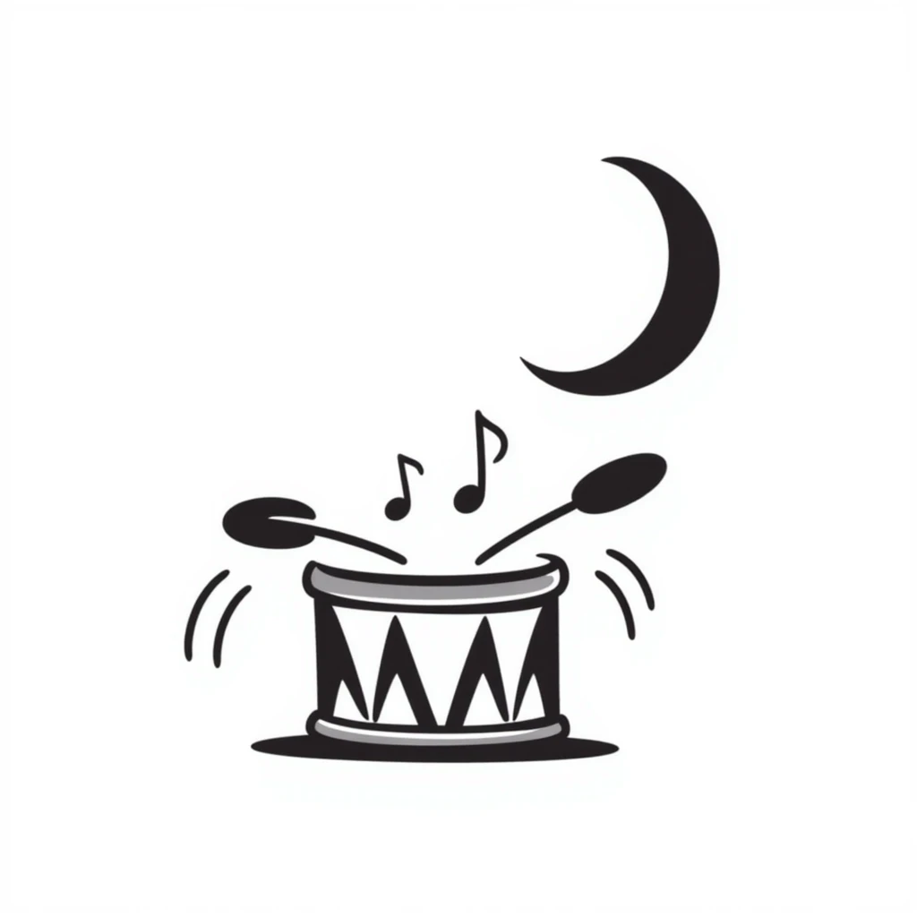 Hand-drawn drum with sound waves and a crescent moon, representing the sahur call during Ramadan emoji