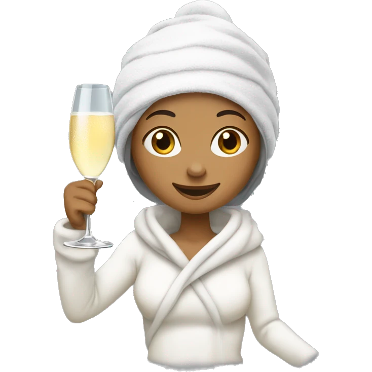 Girl wearing a towel on her head and around her body and skiing with a glas of champagne in her hand  emoji