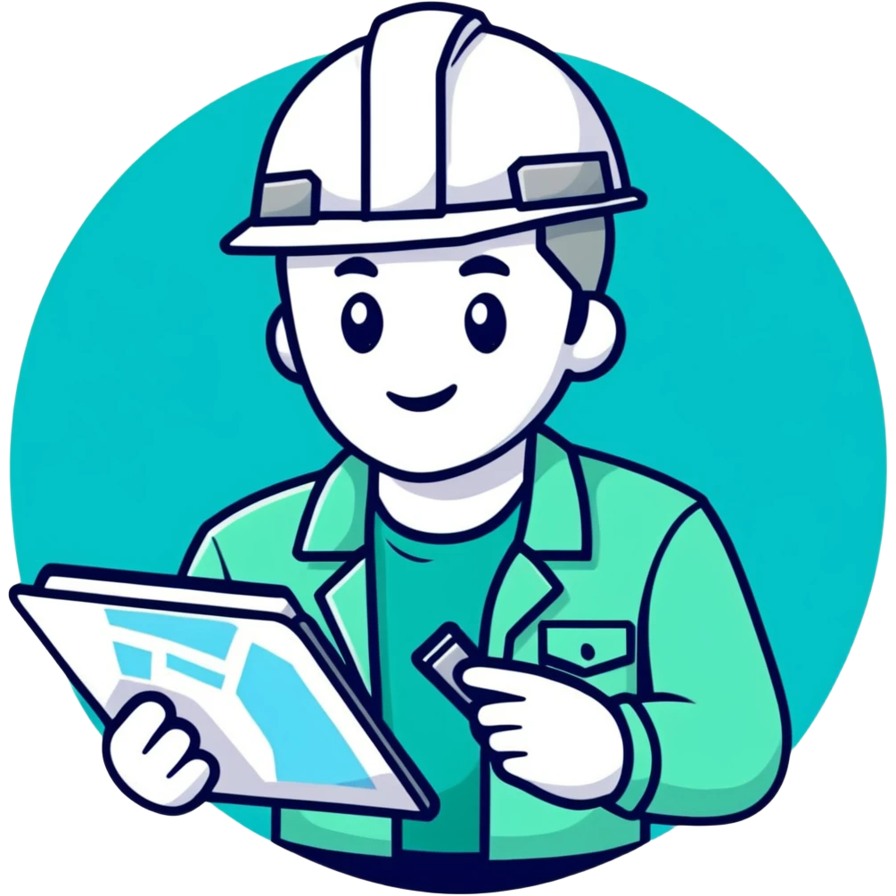 Male engineer or geologist with map or tablet, minimalist design with soft gradients in sky blue, teal green, white, and light gray emoji