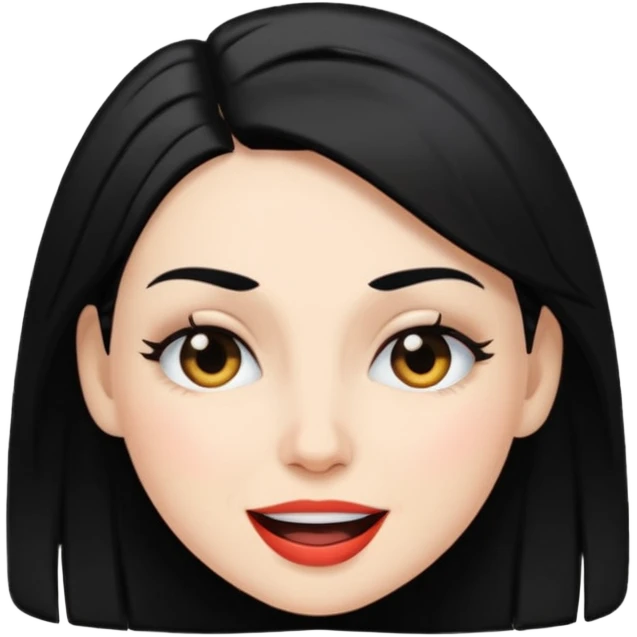 white woman with black hair, winking face emoji