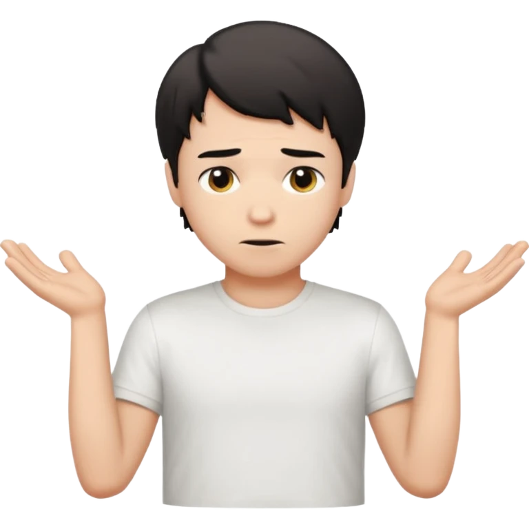 a guy shrugging his shoulders with a black little bit wavy short hair emoji