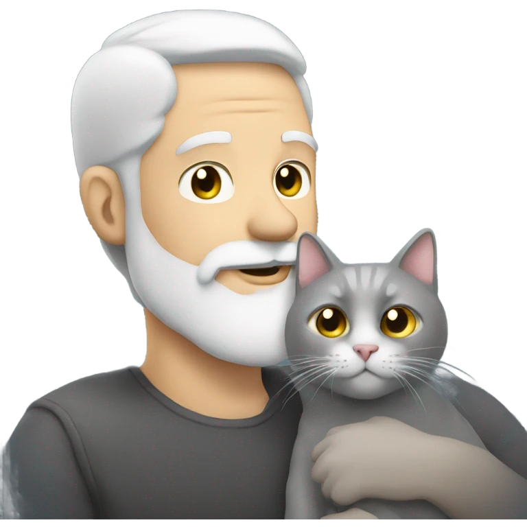 White guy with a gray beard holding gray cat emoji