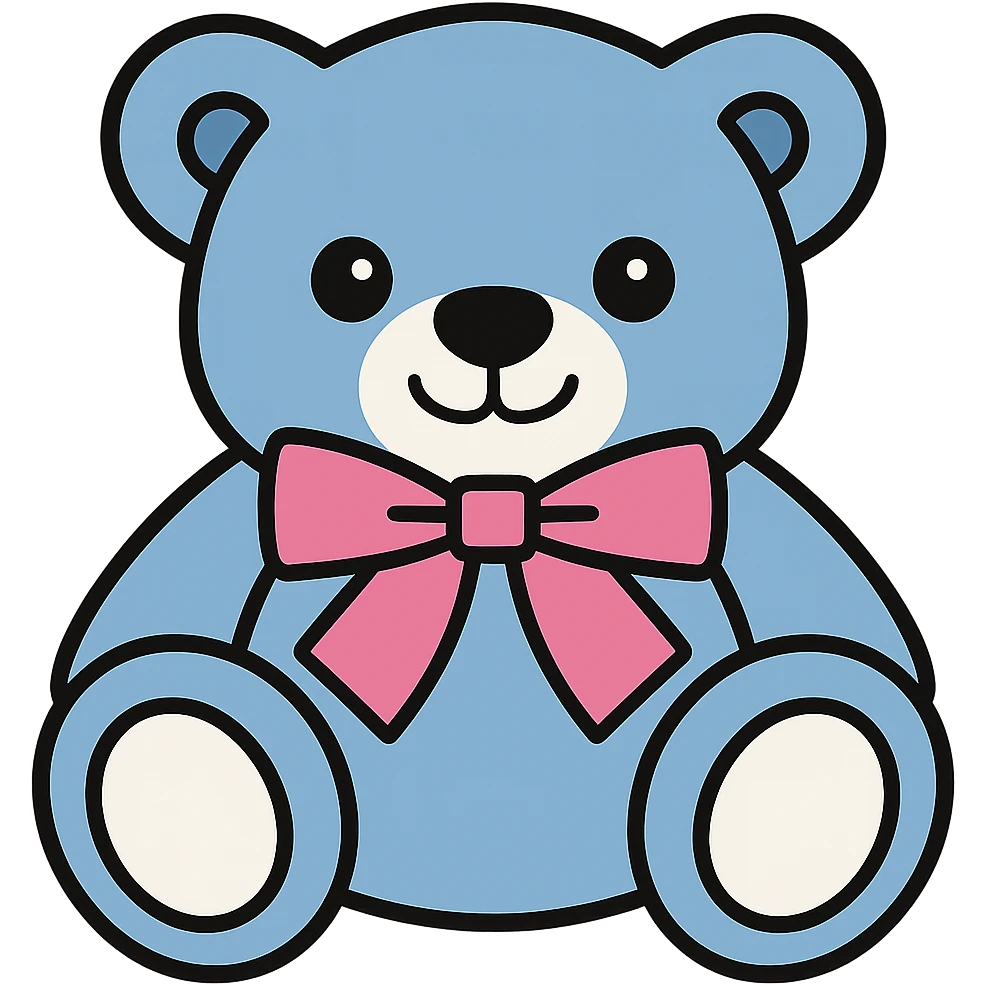 Change the teddy bear's fur to a flat blue color with white, no shadows, flat lighting, transparent background. emoji
