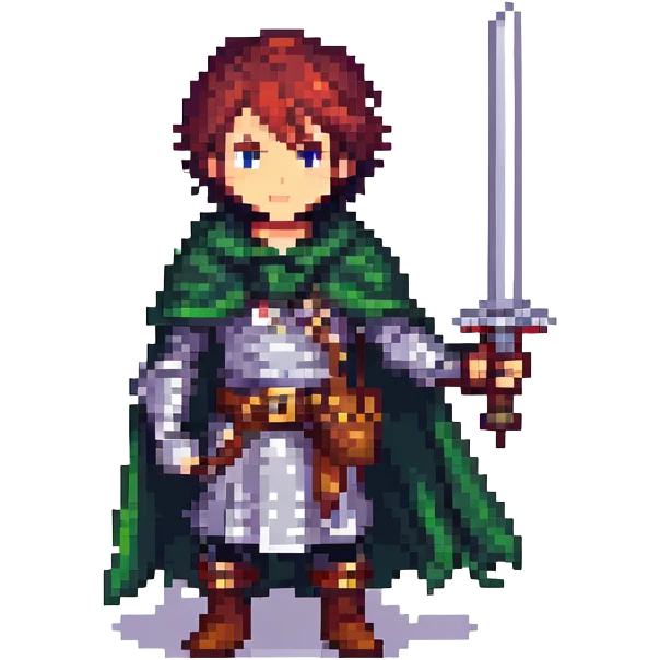 pixel art JRPG character with a sword and cape, fantasy adventurer style emoji
