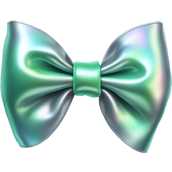 Realistic isolated metallic silver with mint green sheen holographic bow. emoji